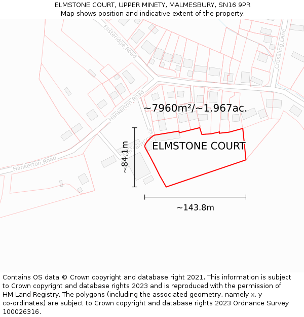 ELMSTONE COURT, UPPER MINETY, MALMESBURY, SN16 9PR: Plot and title map