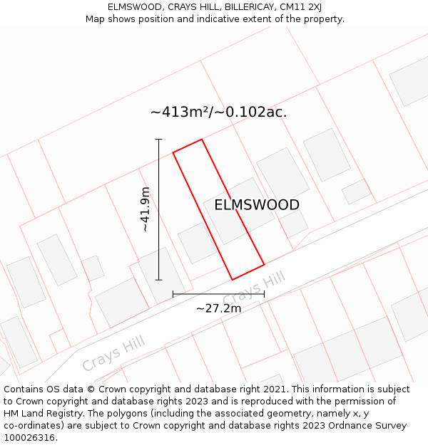 ELMSWOOD, CRAYS HILL, BILLERICAY, CM11 2XJ: Plot and title map