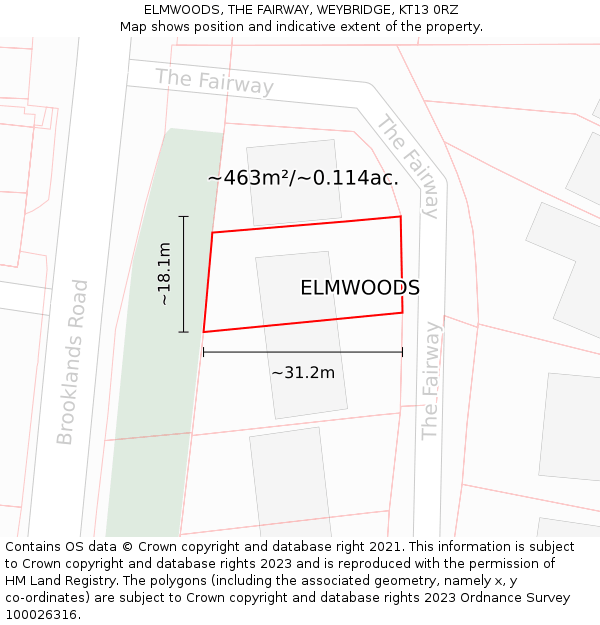 ELMWOODS, THE FAIRWAY, WEYBRIDGE, KT13 0RZ: Plot and title map