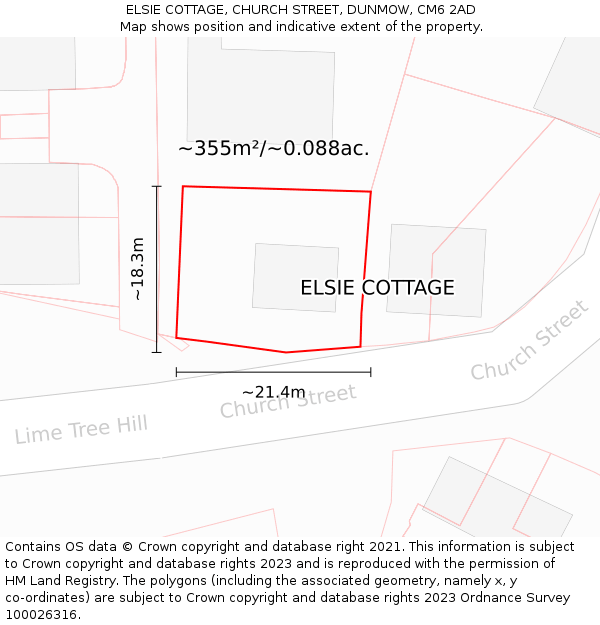 ELSIE COTTAGE, CHURCH STREET, DUNMOW, CM6 2AD: Plot and title map