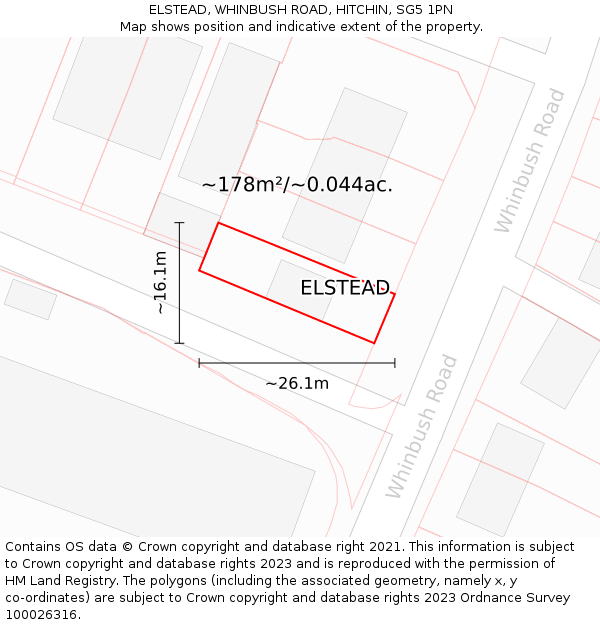 ELSTEAD, WHINBUSH ROAD, HITCHIN, SG5 1PN: Plot and title map