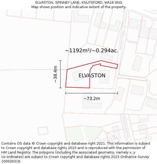 ELVASTON, SPINNEY LANE, KNUTSFORD, WA16 0NQ: Plot and title map