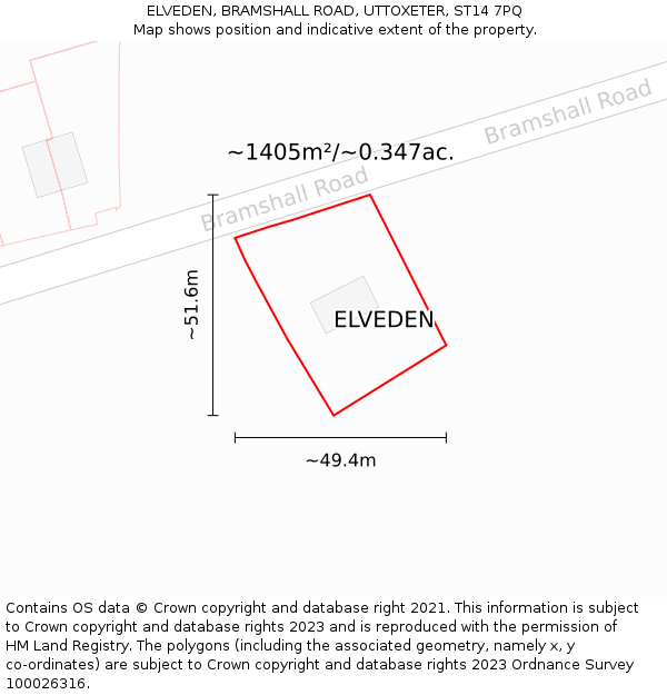 ELVEDEN, BRAMSHALL ROAD, UTTOXETER, ST14 7PQ: Plot and title map