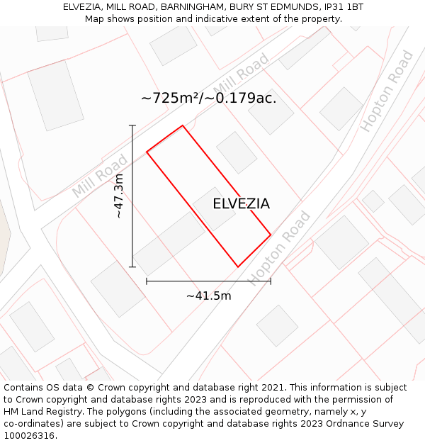 ELVEZIA, MILL ROAD, BARNINGHAM, BURY ST EDMUNDS, IP31 1BT: Plot and title map