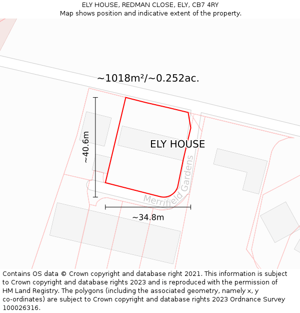 ELY HOUSE, REDMAN CLOSE, ELY, CB7 4RY: Plot and title map