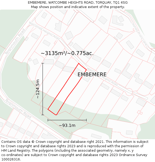 EMBEMERE, WATCOMBE HEIGHTS ROAD, TORQUAY, TQ1 4SG: Plot and title map