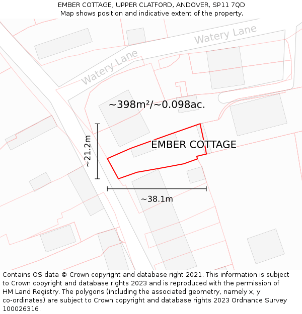 EMBER COTTAGE, UPPER CLATFORD, ANDOVER, SP11 7QD: Plot and title map