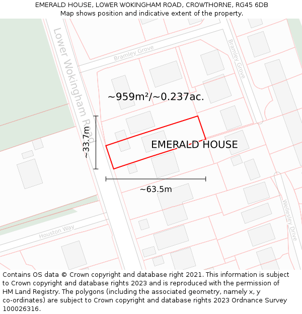 EMERALD HOUSE, LOWER WOKINGHAM ROAD, CROWTHORNE, RG45 6DB: Plot and title map