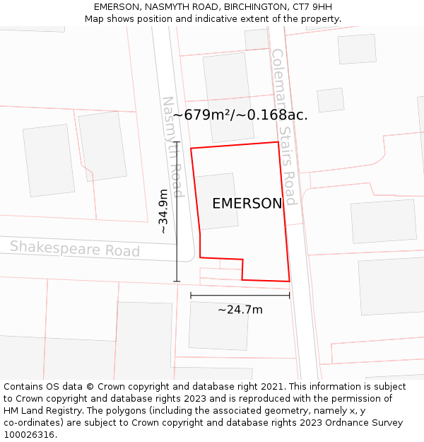 EMERSON, NASMYTH ROAD, BIRCHINGTON, CT7 9HH: Plot and title map