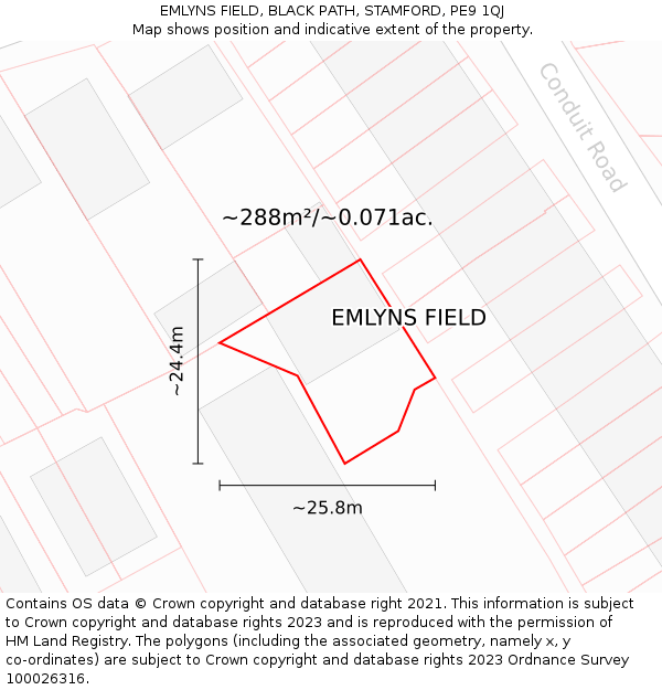 EMLYNS FIELD, BLACK PATH, STAMFORD, PE9 1QJ: Plot and title map