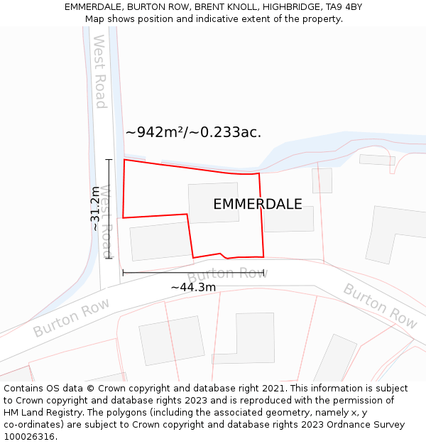 EMMERDALE, BURTON ROW, BRENT KNOLL, HIGHBRIDGE, TA9 4BY: Plot and title map