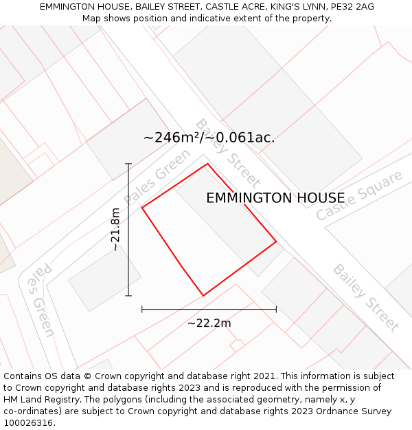 EMMINGTON HOUSE, BAILEY STREET, CASTLE ACRE, KING'S LYNN, PE32 2AG: Plot and title map