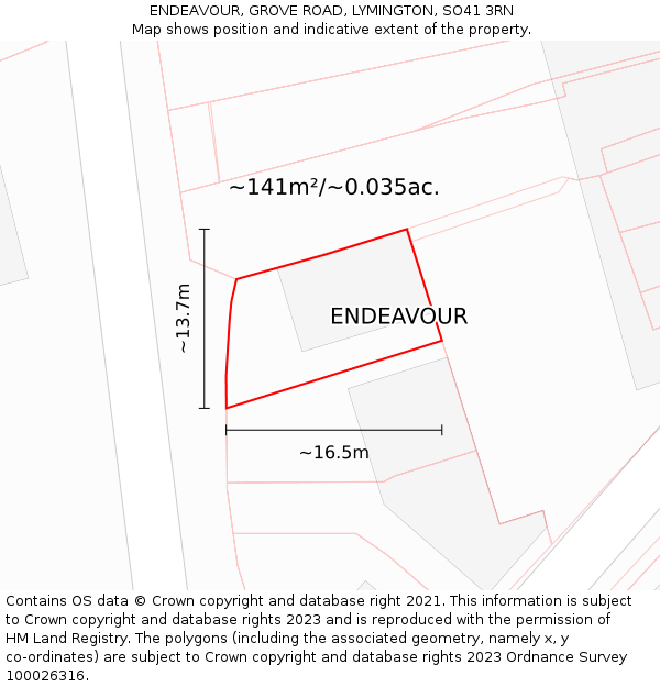 ENDEAVOUR, GROVE ROAD, LYMINGTON, SO41 3RN: Plot and title map