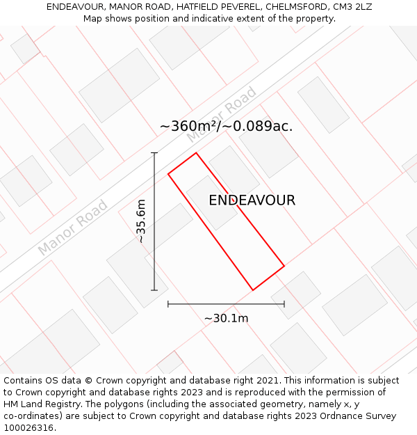 ENDEAVOUR, MANOR ROAD, HATFIELD PEVEREL, CHELMSFORD, CM3 2LZ: Plot and title map