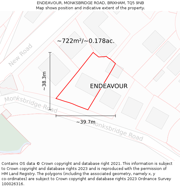 ENDEAVOUR, MONKSBRIDGE ROAD, BRIXHAM, TQ5 9NB: Plot and title map