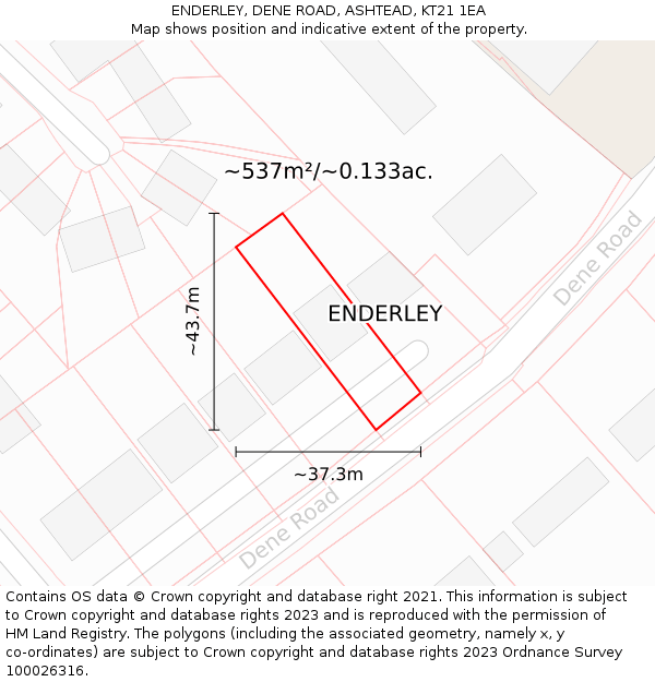 ENDERLEY, DENE ROAD, ASHTEAD, KT21 1EA: Plot and title map