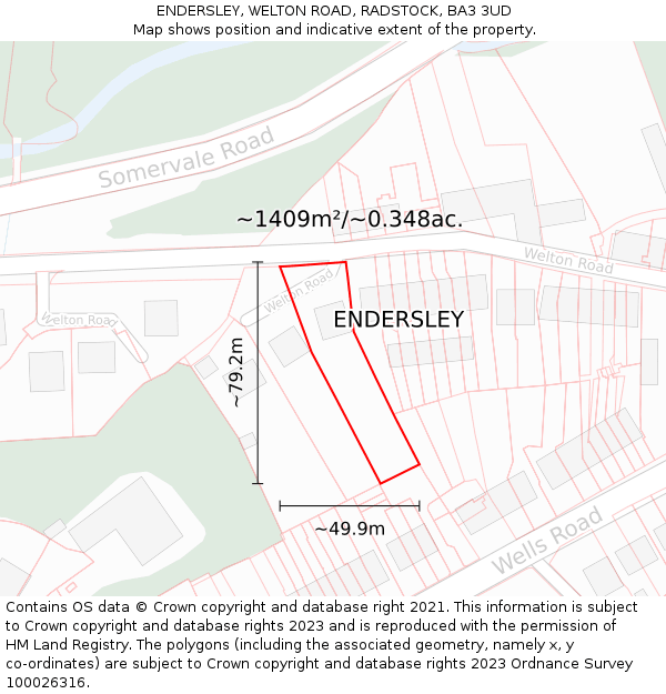ENDERSLEY, WELTON ROAD, RADSTOCK, BA3 3UD: Plot and title map