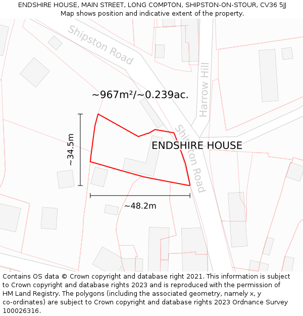ENDSHIRE HOUSE, MAIN STREET, LONG COMPTON, SHIPSTON-ON-STOUR, CV36 5JJ: Plot and title map