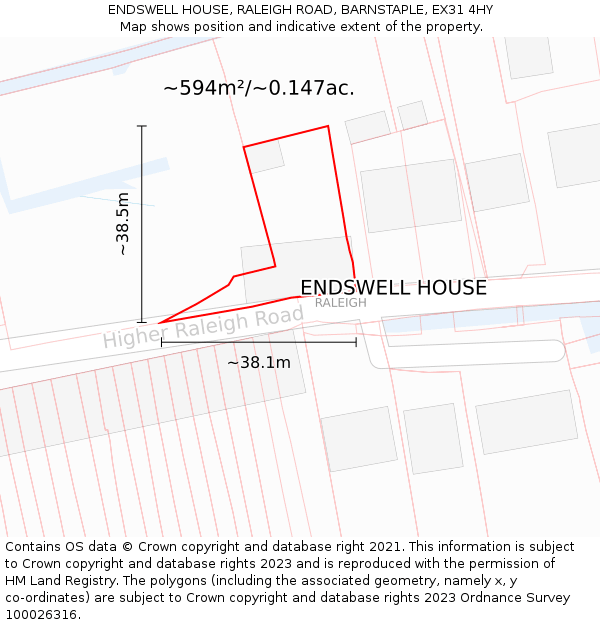 ENDSWELL HOUSE, RALEIGH ROAD, BARNSTAPLE, EX31 4HY: Plot and title map