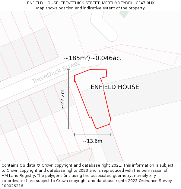 ENFIELD HOUSE, TREVETHICK STREET, MERTHYR TYDFIL, CF47 0HX: Plot and title map