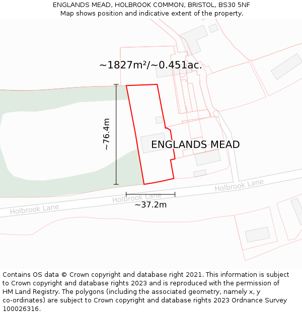 ENGLANDS MEAD, HOLBROOK COMMON, BRISTOL, BS30 5NF: Plot and title map