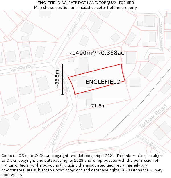 ENGLEFIELD, WHEATRIDGE LANE, TORQUAY, TQ2 6RB: Plot and title map