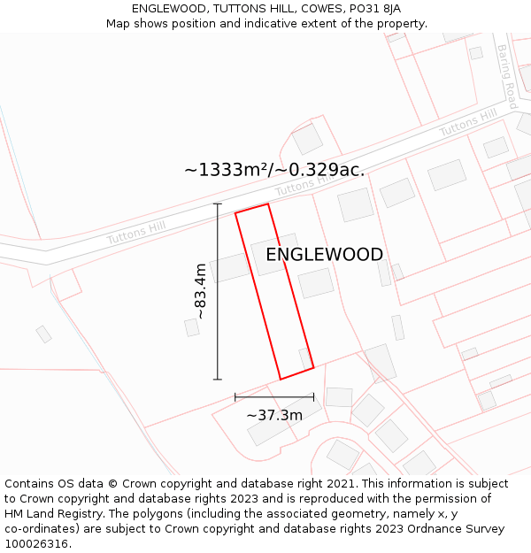 ENGLEWOOD, TUTTONS HILL, COWES, PO31 8JA: Plot and title map