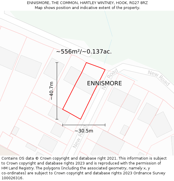 ENNISMORE, THE COMMON, HARTLEY WINTNEY, HOOK, RG27 8RZ: Plot and title map