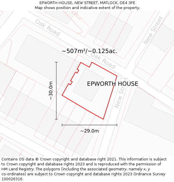 EPWORTH HOUSE, NEW STREET, MATLOCK, DE4 3FE: Plot and title map