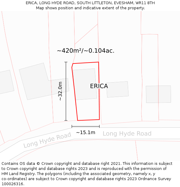 ERICA, LONG HYDE ROAD, SOUTH LITTLETON, EVESHAM, WR11 8TH: Plot and title map