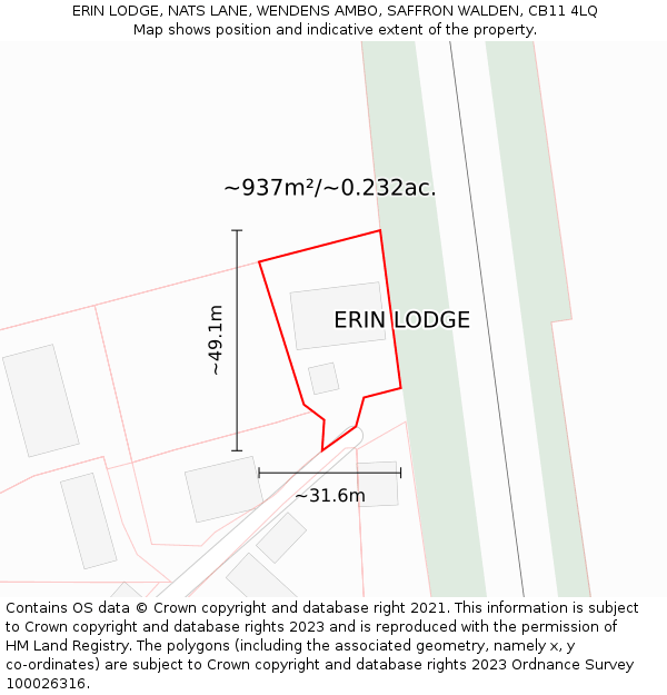 ERIN LODGE, NATS LANE, WENDENS AMBO, SAFFRON WALDEN, CB11 4LQ: Plot and title map