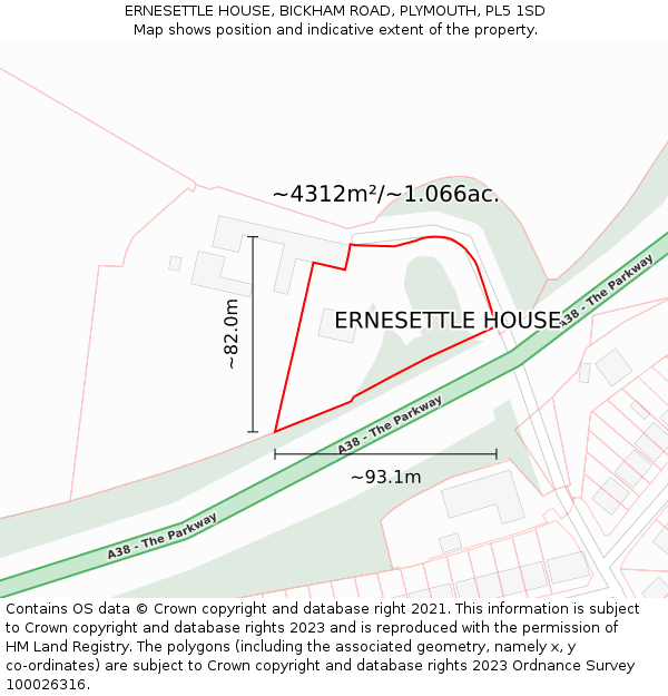 ERNESETTLE HOUSE, BICKHAM ROAD, PLYMOUTH, PL5 1SD: Plot and title map