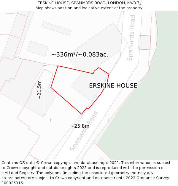 ERSKINE HOUSE, SPANIARDS ROAD, LONDON, NW3 7JJ: Plot and title map