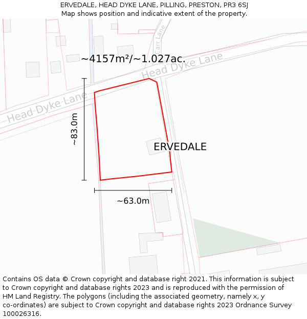 ERVEDALE, HEAD DYKE LANE, PILLING, PRESTON, PR3 6SJ: Plot and title map