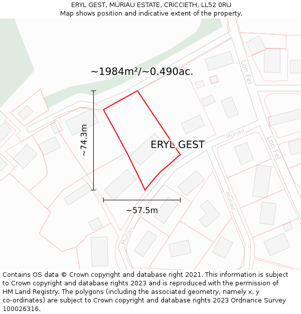 ERYL GEST, MURIAU ESTATE, CRICCIETH, LL52 0RU: Plot and title map