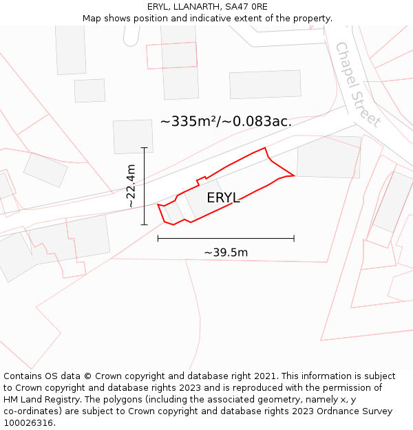 ERYL, LLANARTH, SA47 0RE: Plot and title map