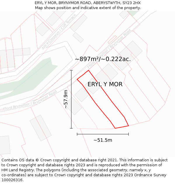 ERYL Y MOR, BRYNYMOR ROAD, ABERYSTWYTH, SY23 2HX: Plot and title map