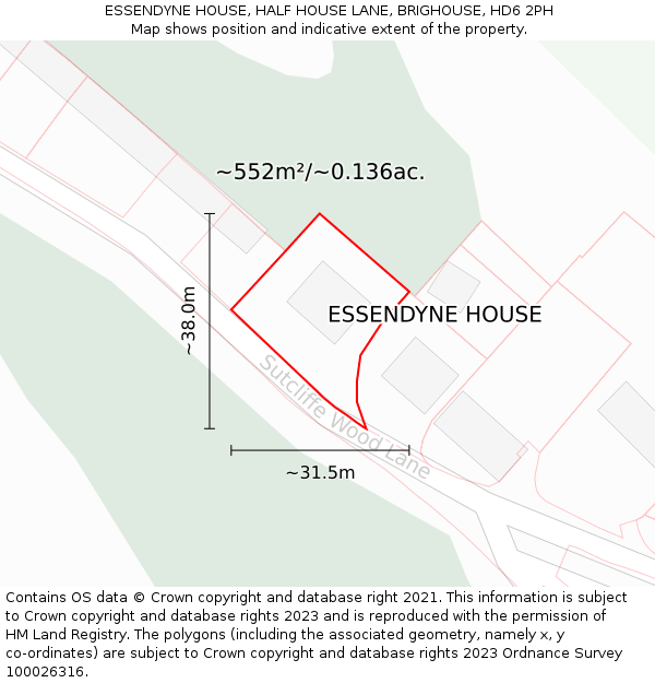 ESSENDYNE HOUSE, HALF HOUSE LANE, BRIGHOUSE, HD6 2PH: Plot and title map