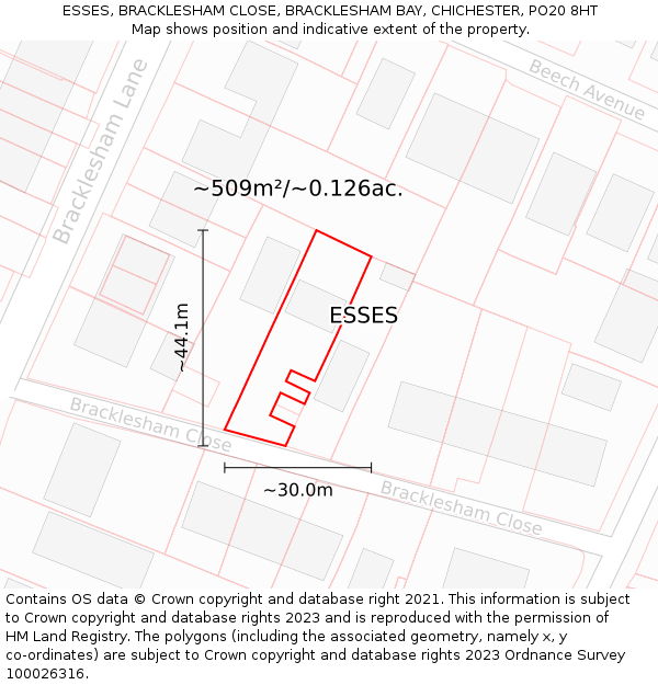 ESSES, BRACKLESHAM CLOSE, BRACKLESHAM BAY, CHICHESTER, PO20 8HT: Plot and title map