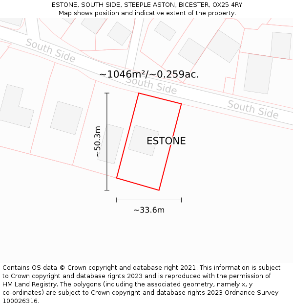 ESTONE, SOUTH SIDE, STEEPLE ASTON, BICESTER, OX25 4RY: Plot and title map