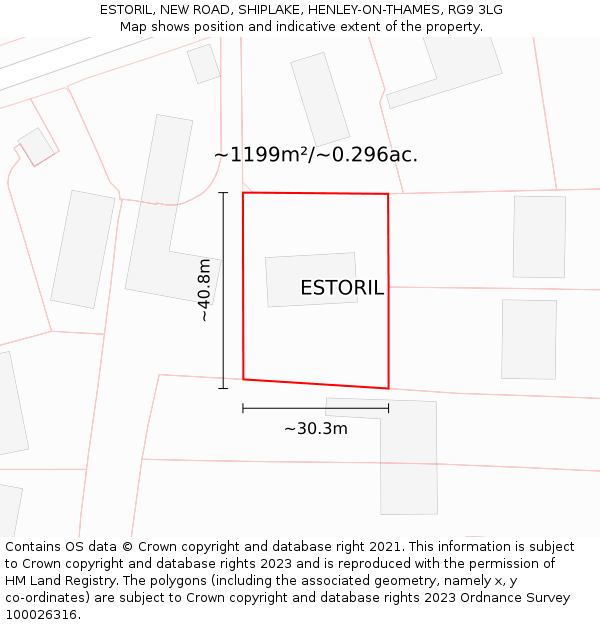 ESTORIL, NEW ROAD, SHIPLAKE, HENLEY-ON-THAMES, RG9 3LG: Plot and title map