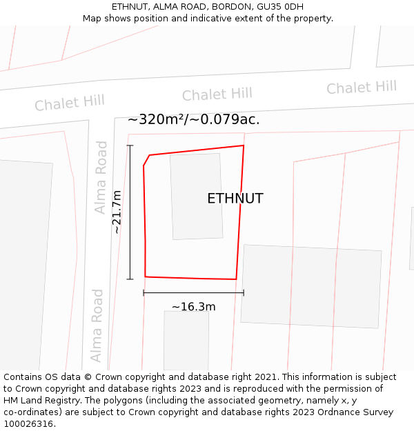 ETHNUT, ALMA ROAD, BORDON, GU35 0DH: Plot and title map