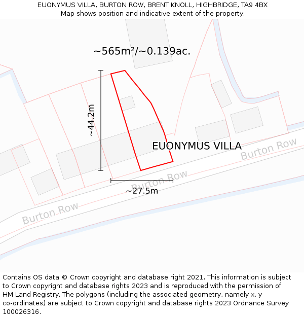 EUONYMUS VILLA, BURTON ROW, BRENT KNOLL, HIGHBRIDGE, TA9 4BX: Plot and title map