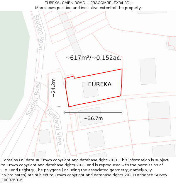 EUREKA, CAIRN ROAD, ILFRACOMBE, EX34 8DL: Plot and title map