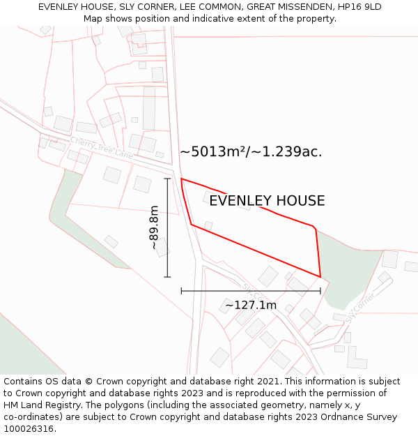 EVENLEY HOUSE, SLY CORNER, LEE COMMON, GREAT MISSENDEN, HP16 9LD: Plot and title map
