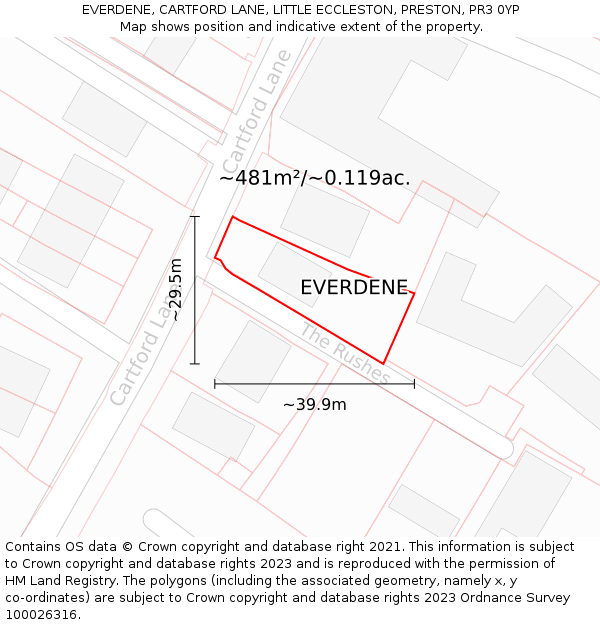 EVERDENE, CARTFORD LANE, LITTLE ECCLESTON, PRESTON, PR3 0YP: Plot and title map