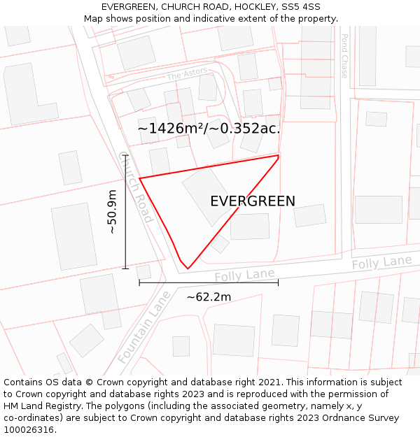 EVERGREEN, CHURCH ROAD, HOCKLEY, SS5 4SS: Plot and title map