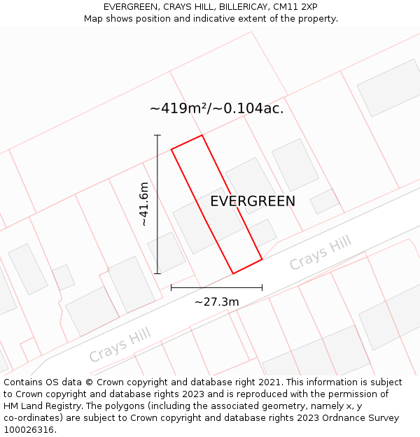 EVERGREEN, CRAYS HILL, BILLERICAY, CM11 2XP: Plot and title map