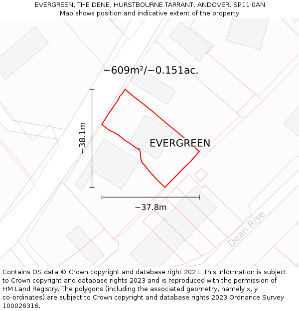 EVERGREEN, THE DENE, HURSTBOURNE TARRANT, ANDOVER, SP11 0AN: Plot and title map