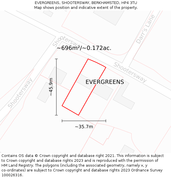 EVERGREENS, SHOOTERSWAY, BERKHAMSTED, HP4 3TU: Plot and title map